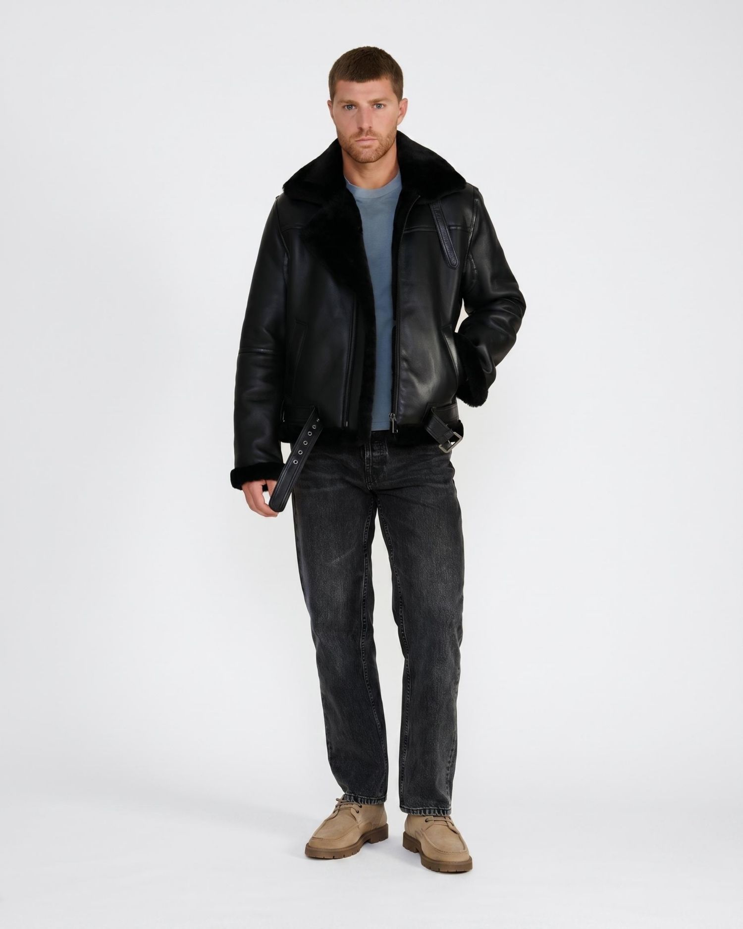 Men's Callahan Black Leather Shearling Jacket
