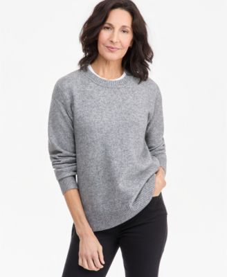 Petite LuxSoft Long-Sleeve Crewneck Loose Pullover Sweater