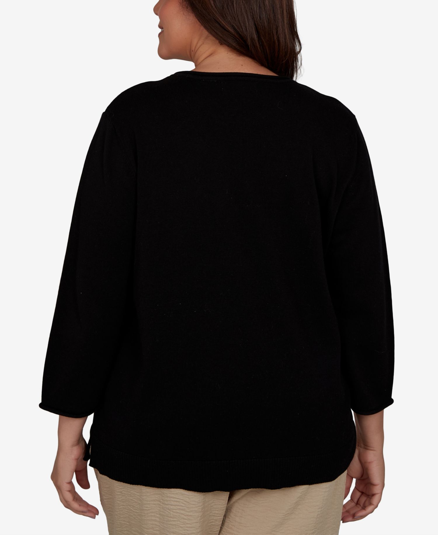 Plus Size Travel Advisory Colorblock Embellished Sweater