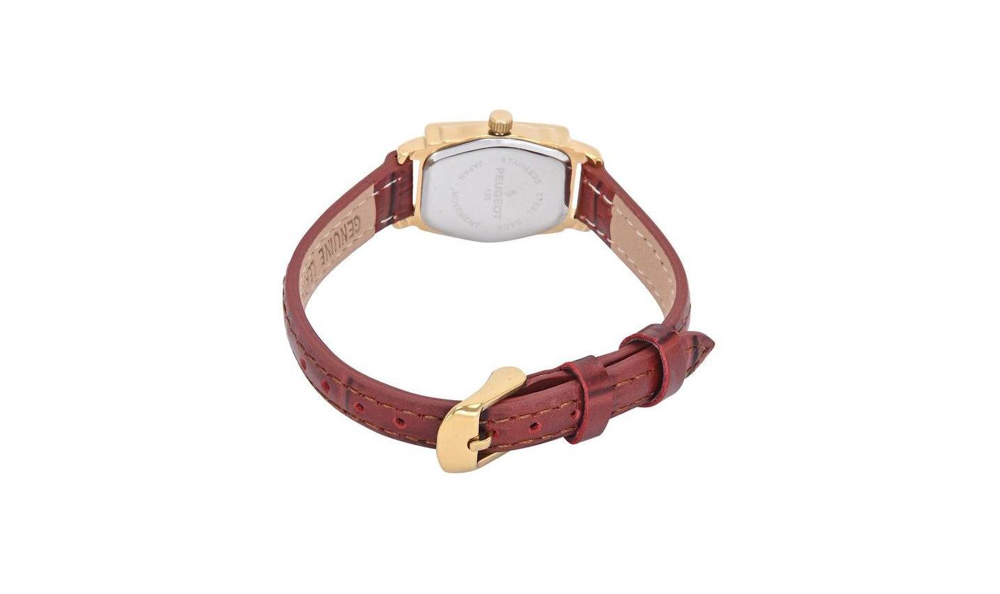 Женские часы Peugeot Vintage 14K Gold-Plated Rectangular Small Face Watch with Brown Leather Strap — фото 2