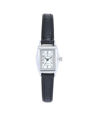 Women's Vintage Rectangular Silver Case Small Face Watch with Leather Strap