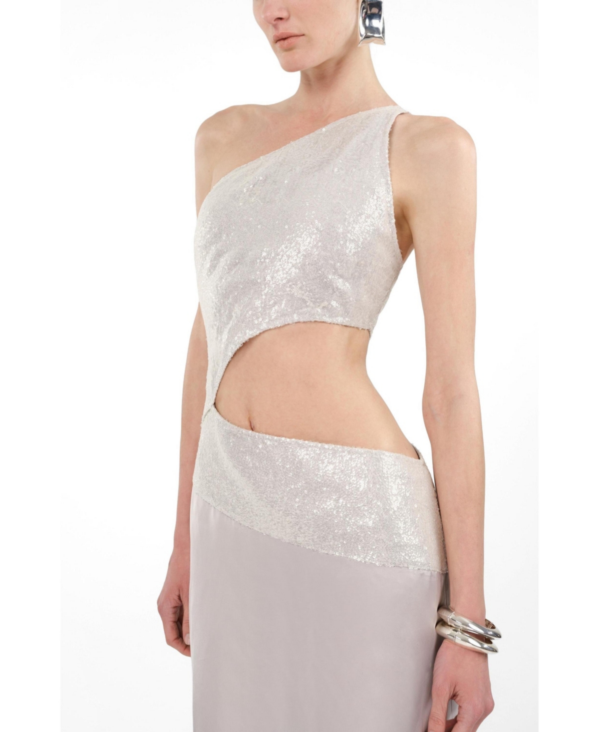 Nocturne Women's Sequin One Shoulder Cutout Maxi Dress