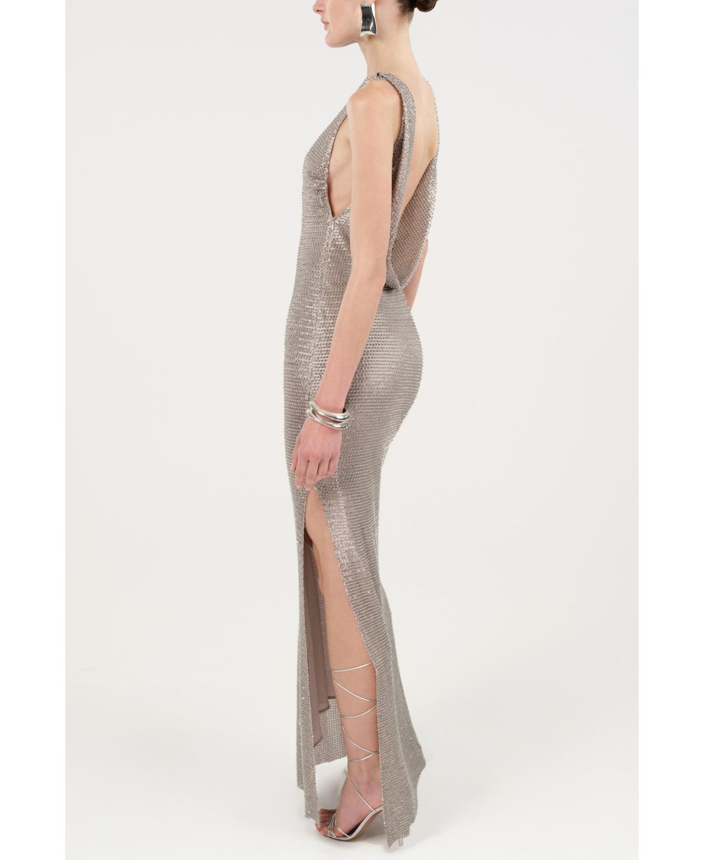 Женское платье NOCTURNE Sequin Open-Back Maxi, цвет: Серебряный — фото 6