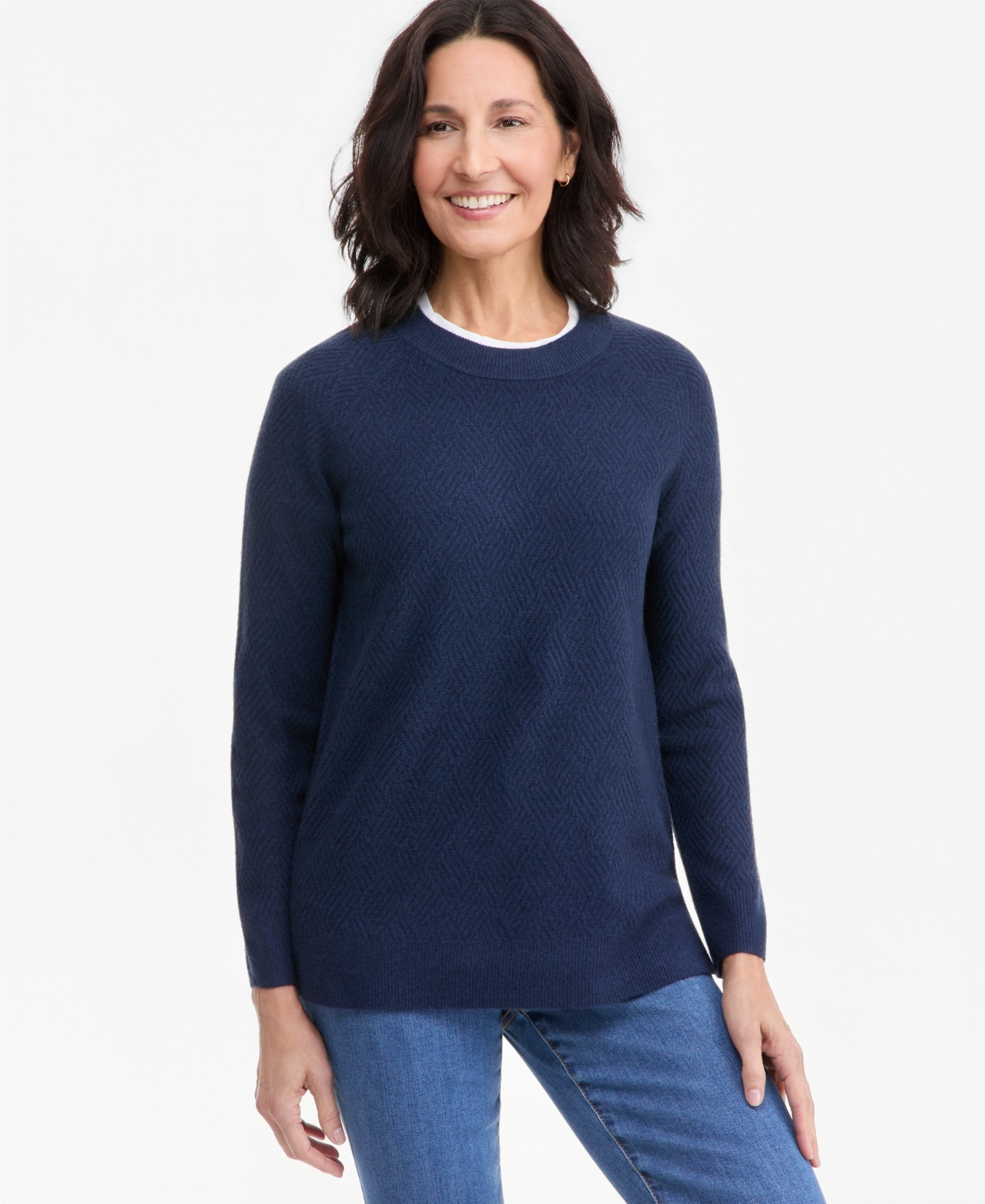 Style & Co Women's Luxsoft Novelty-stitch Crewneck Sweater, Macy's Exclusive In Industrial Blue