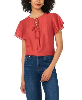 Women's Tie-Front Flutter-Sleeve Raglan Blouse