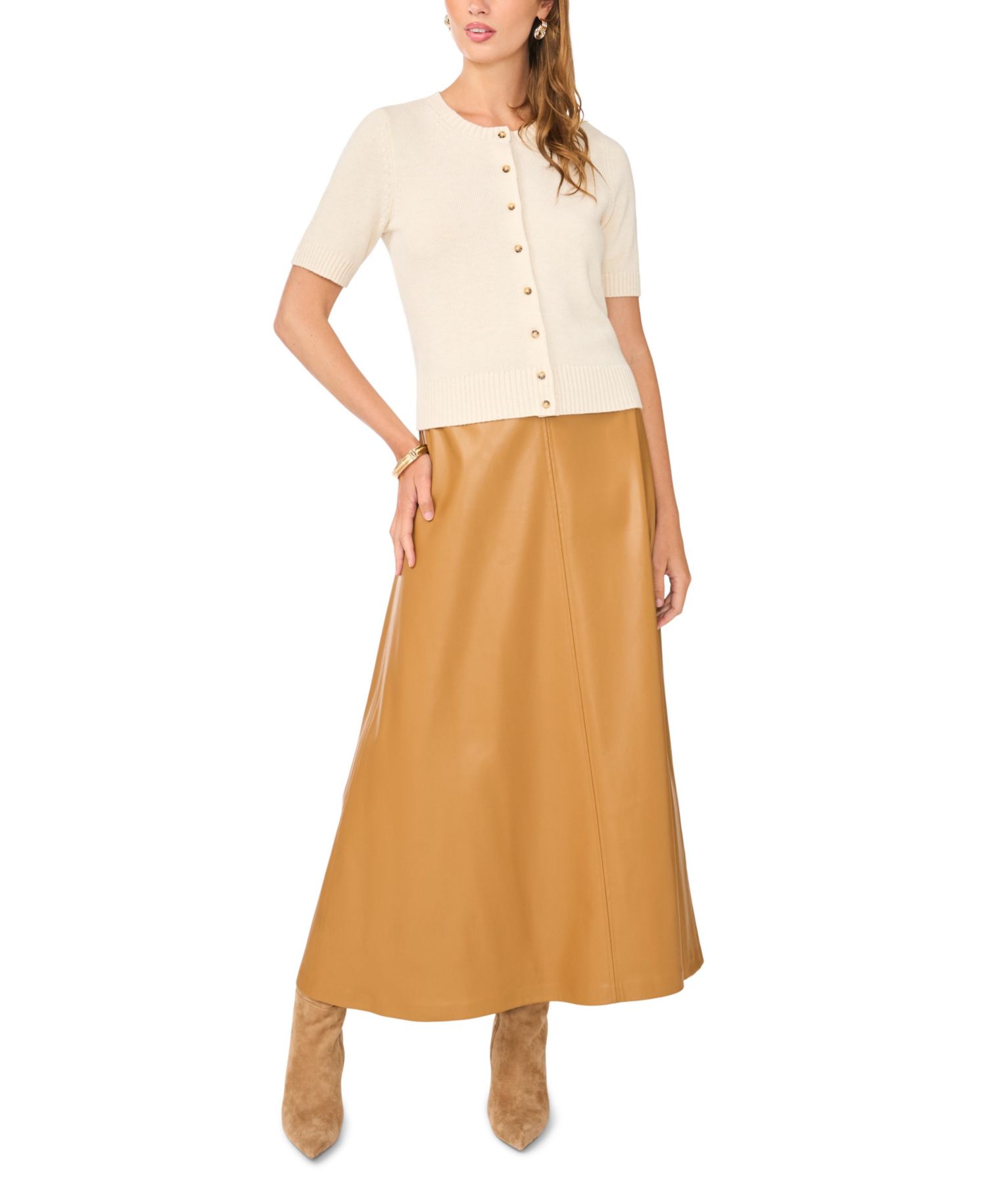 Women's Short-Sleeve Crewneck Cardigan