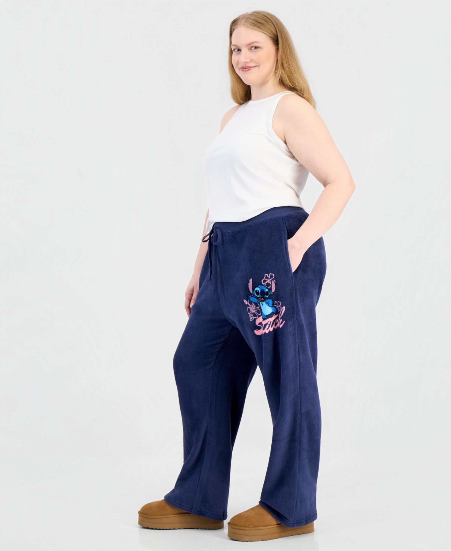 Plus Size Stitch Fleece Drawstring High-Rise Joggers