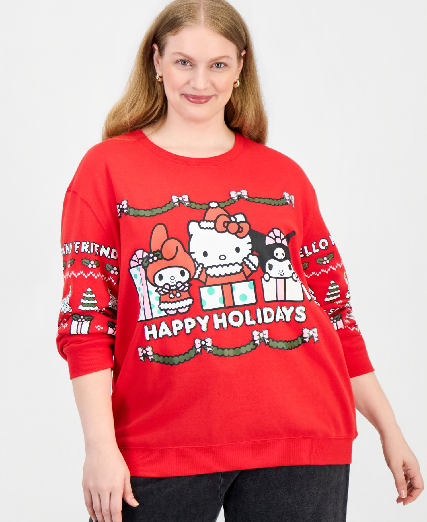 Plus Size Hello Kitty Graphic Holiday Crew Sweatshirt