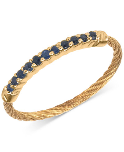 CHARRIOL Women's Laetitia Blue Sapphire Accent Gold-Tone PVD Stainless Steel Cable Ring