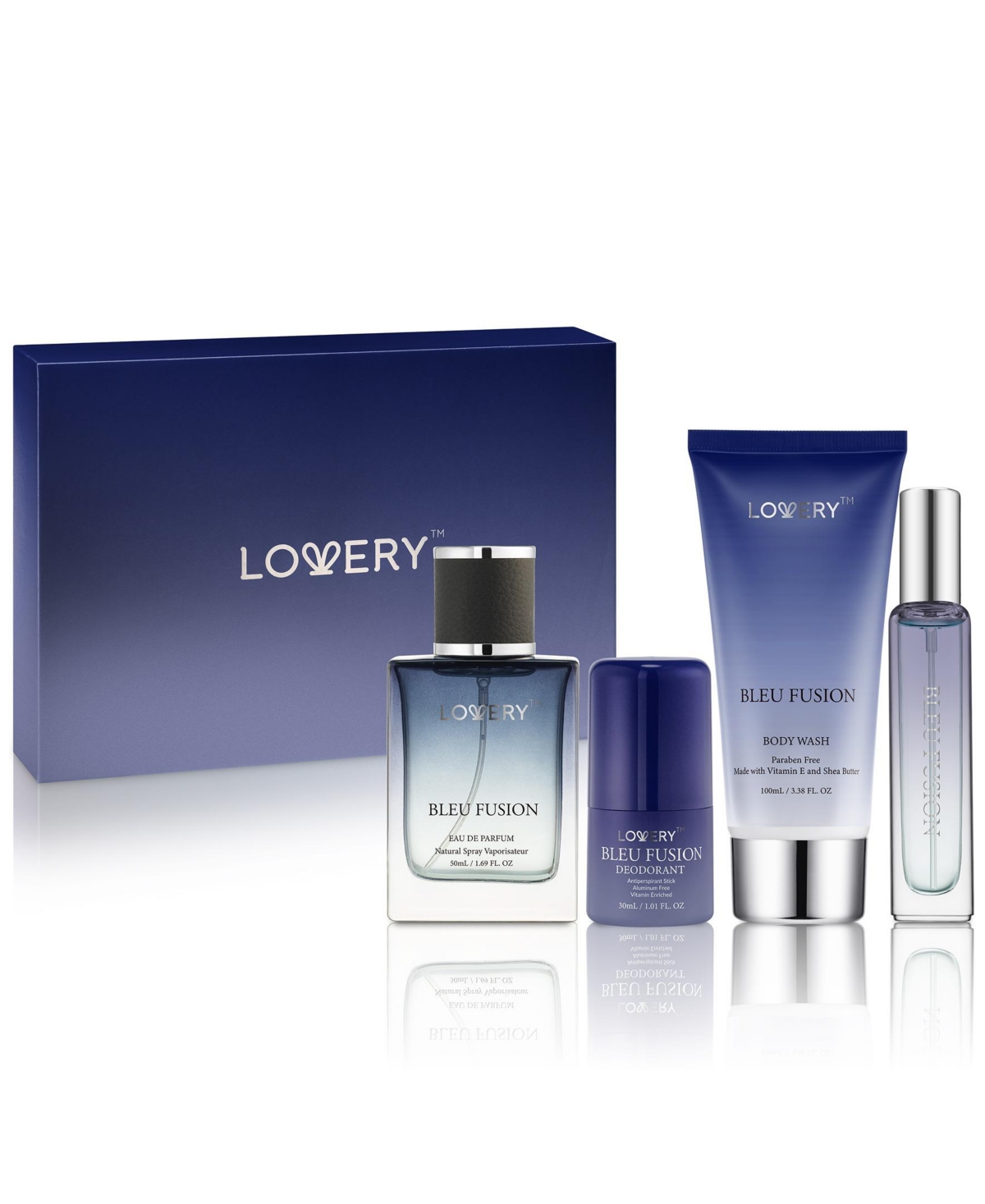 Lovery 5-Piece Bleu Fusion Bath and Body Care Gift Set with Perfume, Cologne and More