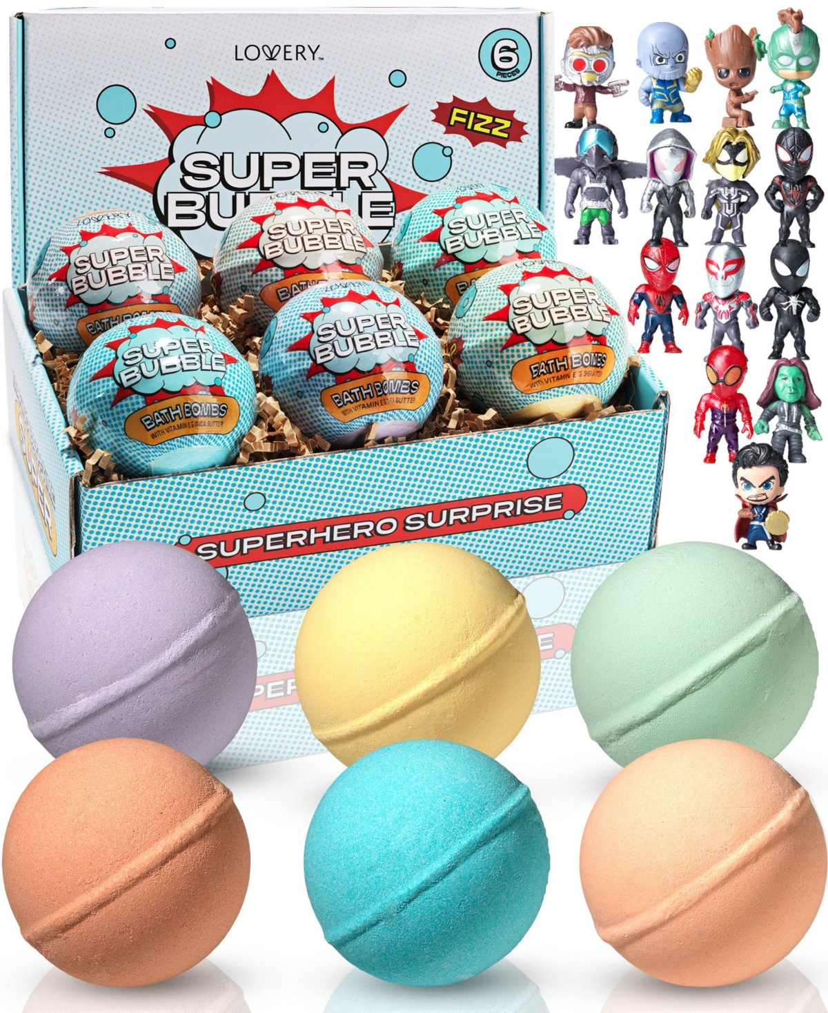 Lovery 12-Piece Superhero Bath Bombs Gift Set with Surprise Toy