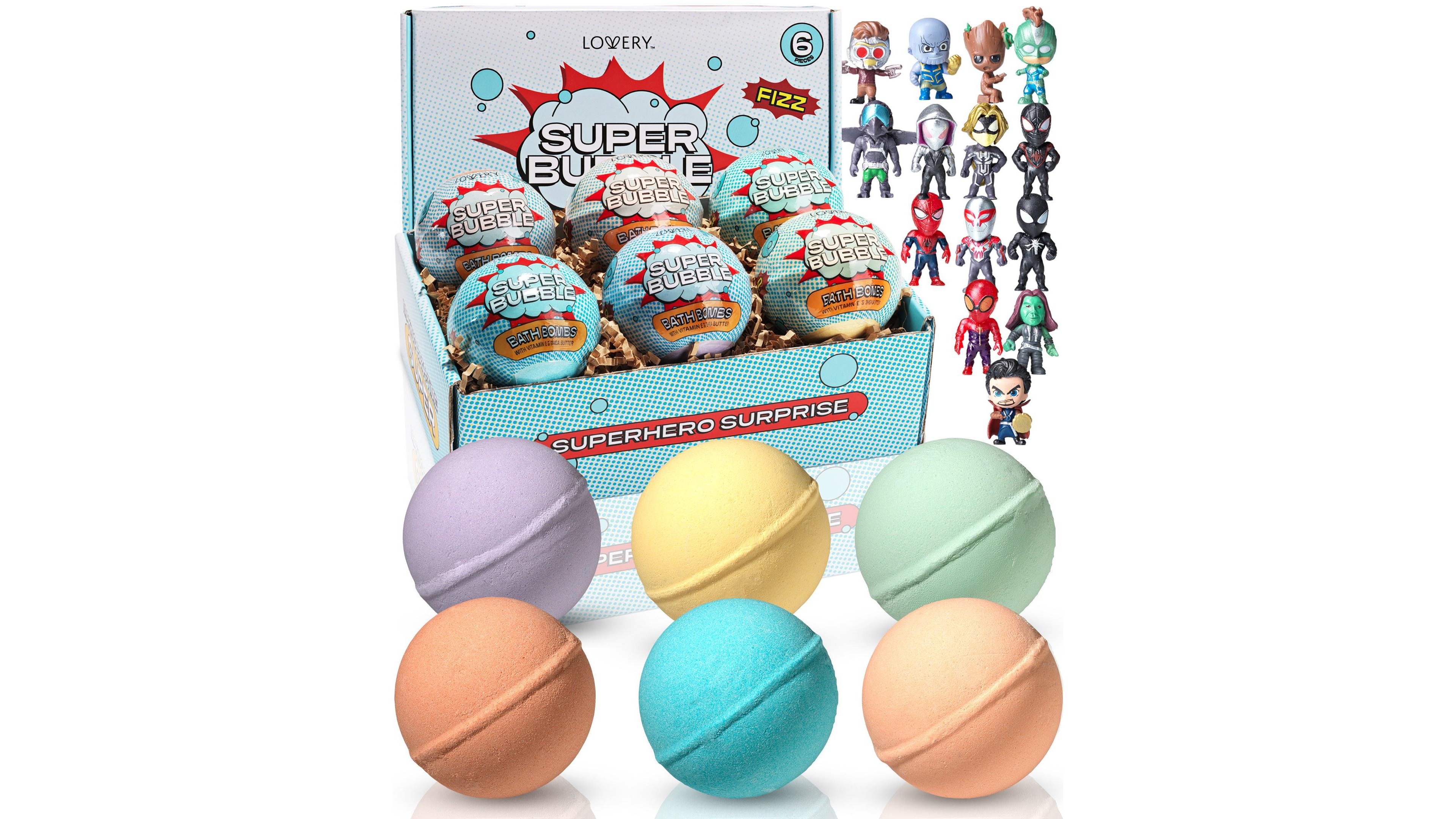Lovery 12-Piece Superhero Bath Bombs Gift Set with Surprise Toy