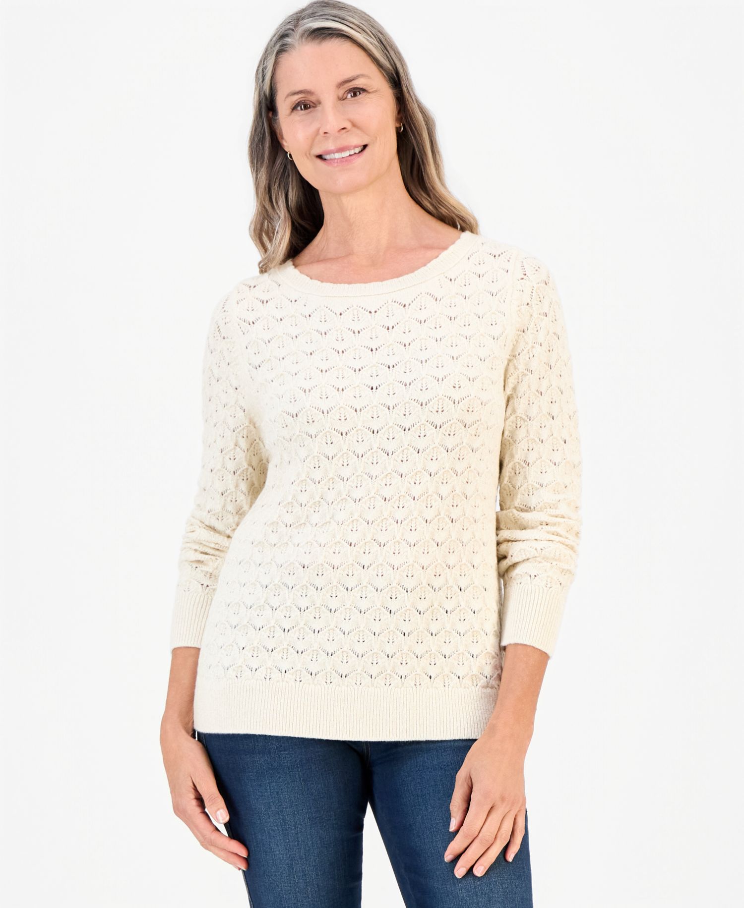 Women's Lurex Boatneck Pointelle Sweater