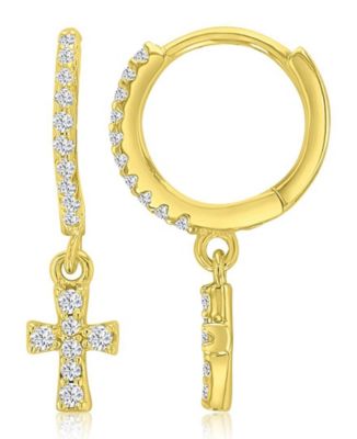 14k Gold-Plated Cross Drop Huggie Earrings