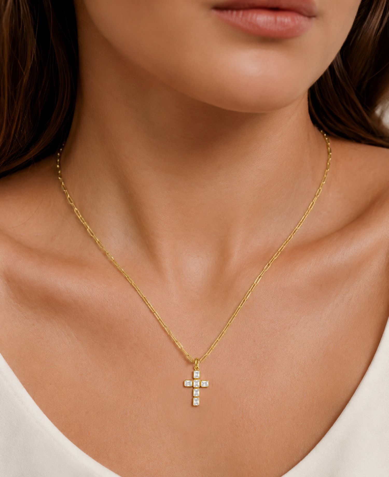14k Gold-Plated Cross Paperclip Chain Necklace
