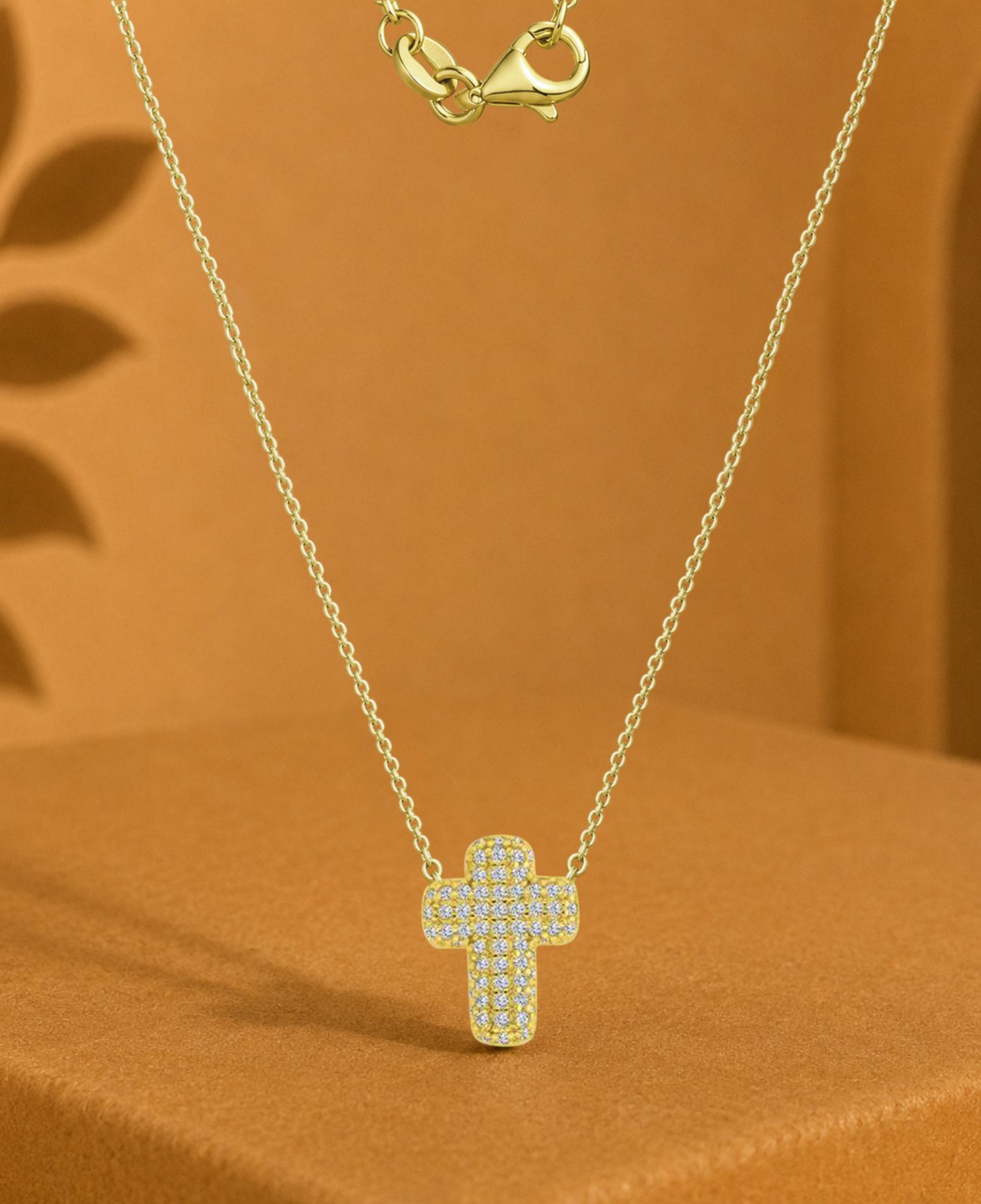 14k Gold-Plated Mini Pave Cross Pendant Necklace