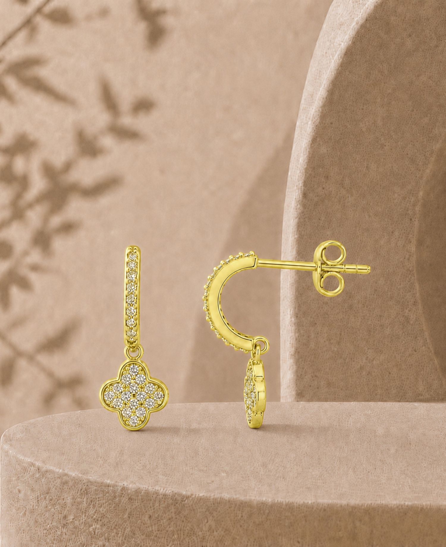 14k Gold-Plated Clover Drop J Hoop Earrings
