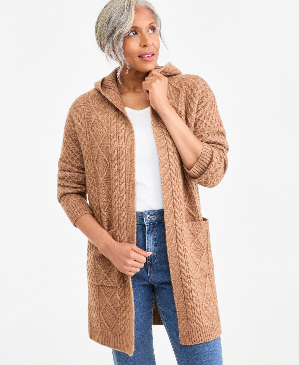 Style & Co Women's Chunky Cable-Knit Hoodie Cardigan, Created for Macy's
