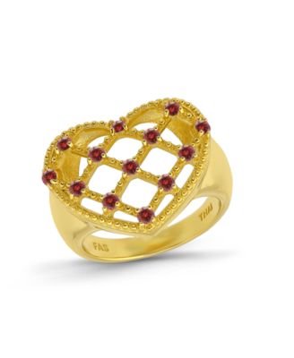 14k Gold-Plated Round Cubic Zirconia Lattice Heart Shaped Ring