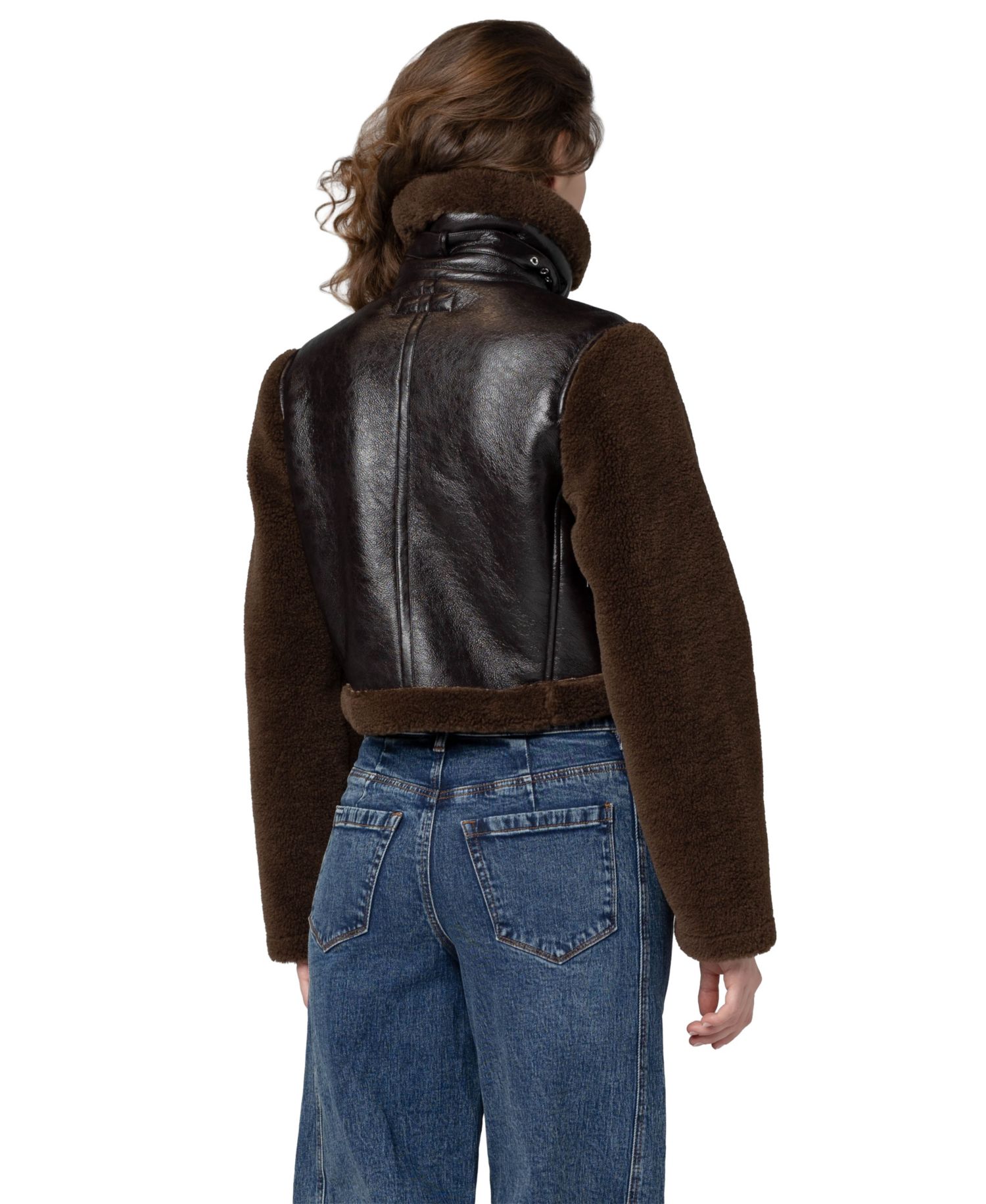 Women's Funnel Collar Cropped Sherpa Jacket