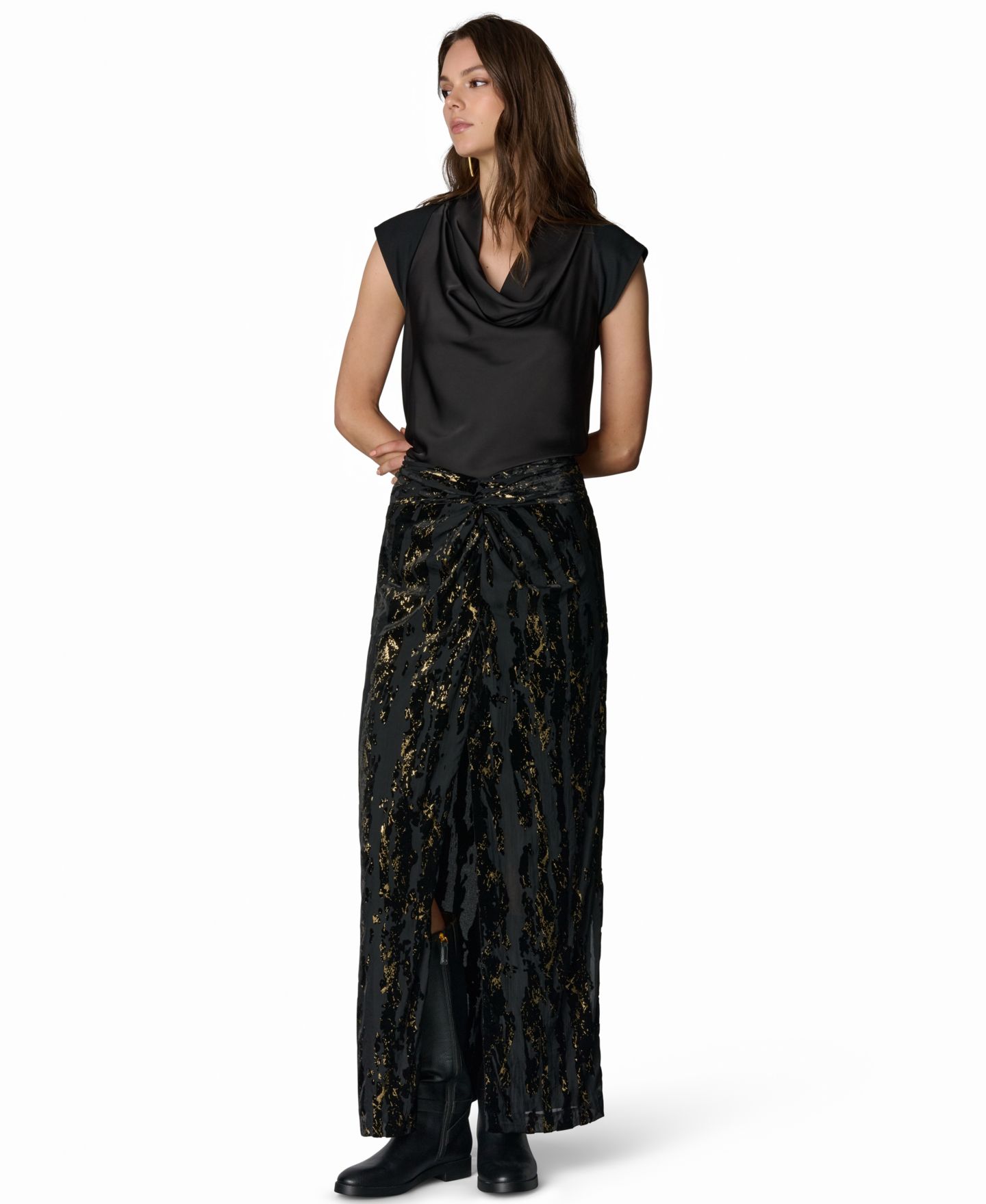 Женская юбка Donna Karan New York Front-Knot Burnout Maxi, цвет: Чёрный / Золотой — фото 4