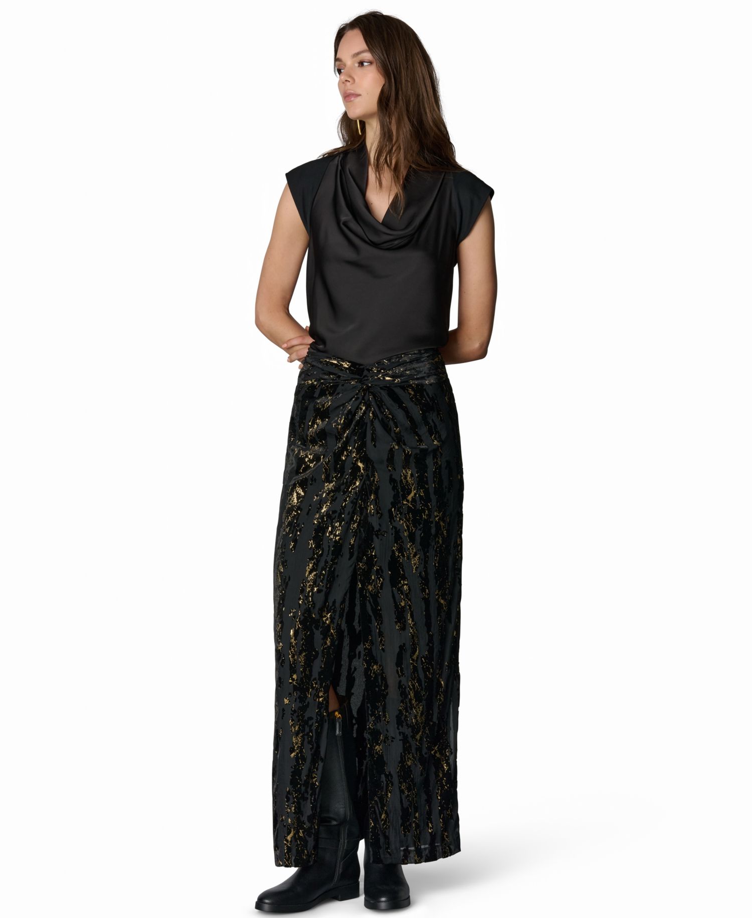 Women's Front-Knot Burnout Maxi Skirt