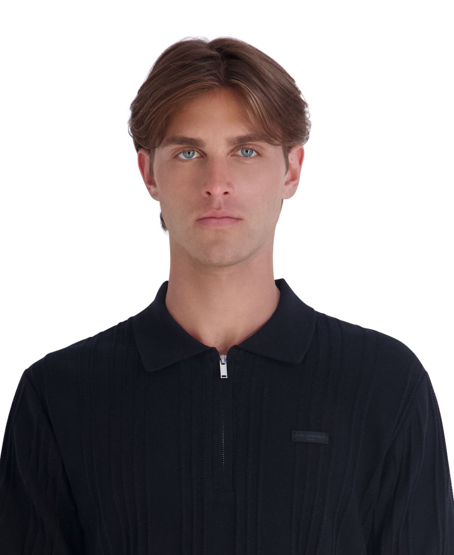 Men's Leather Patch Quarter-Zip Polo Sweater