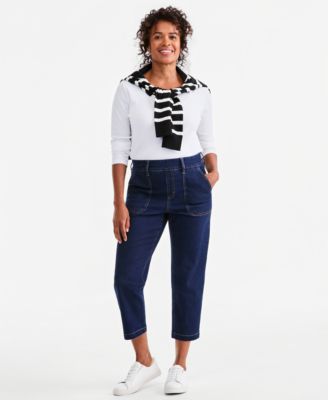 Women's High-Rise Straight-Leg Pull-On Utility Jeans