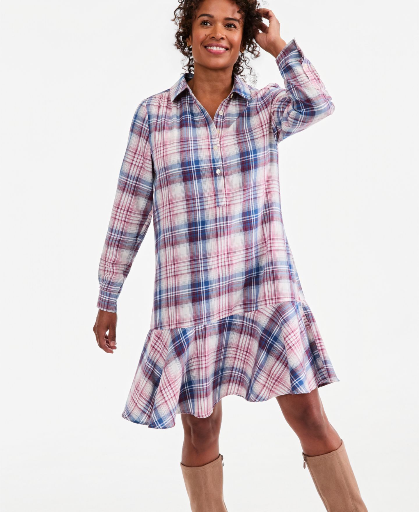 Женское платье Style & Co Plaid Long-Sleeve Peplum, цвет: Клетчатый — фото 3