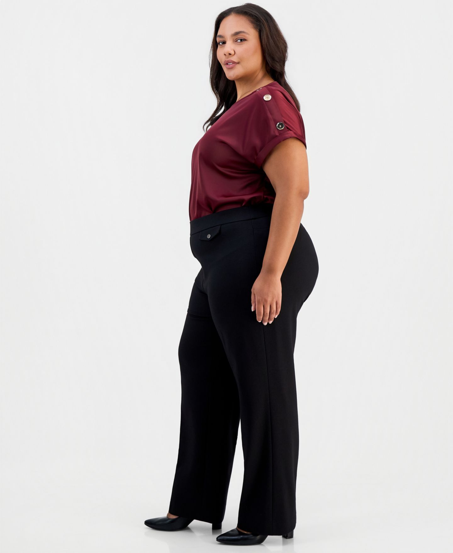 Женские брюки Jones New York Plus Size High-Rise Wide-Leg Coin Pocket, цвет: Чёрный — фото 4