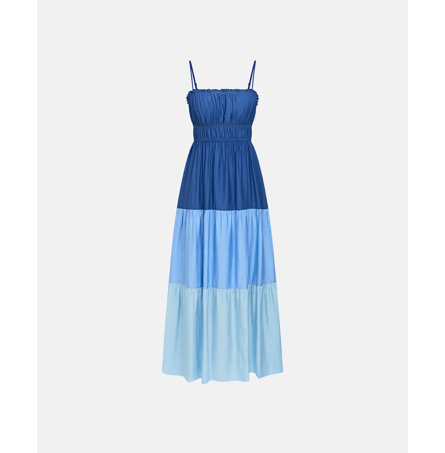 Женское платье Cupshe Saltwater Icon Colorblock Maxi Smocked-Bodice Tiered, цвет: Тёмный синий — фото 4