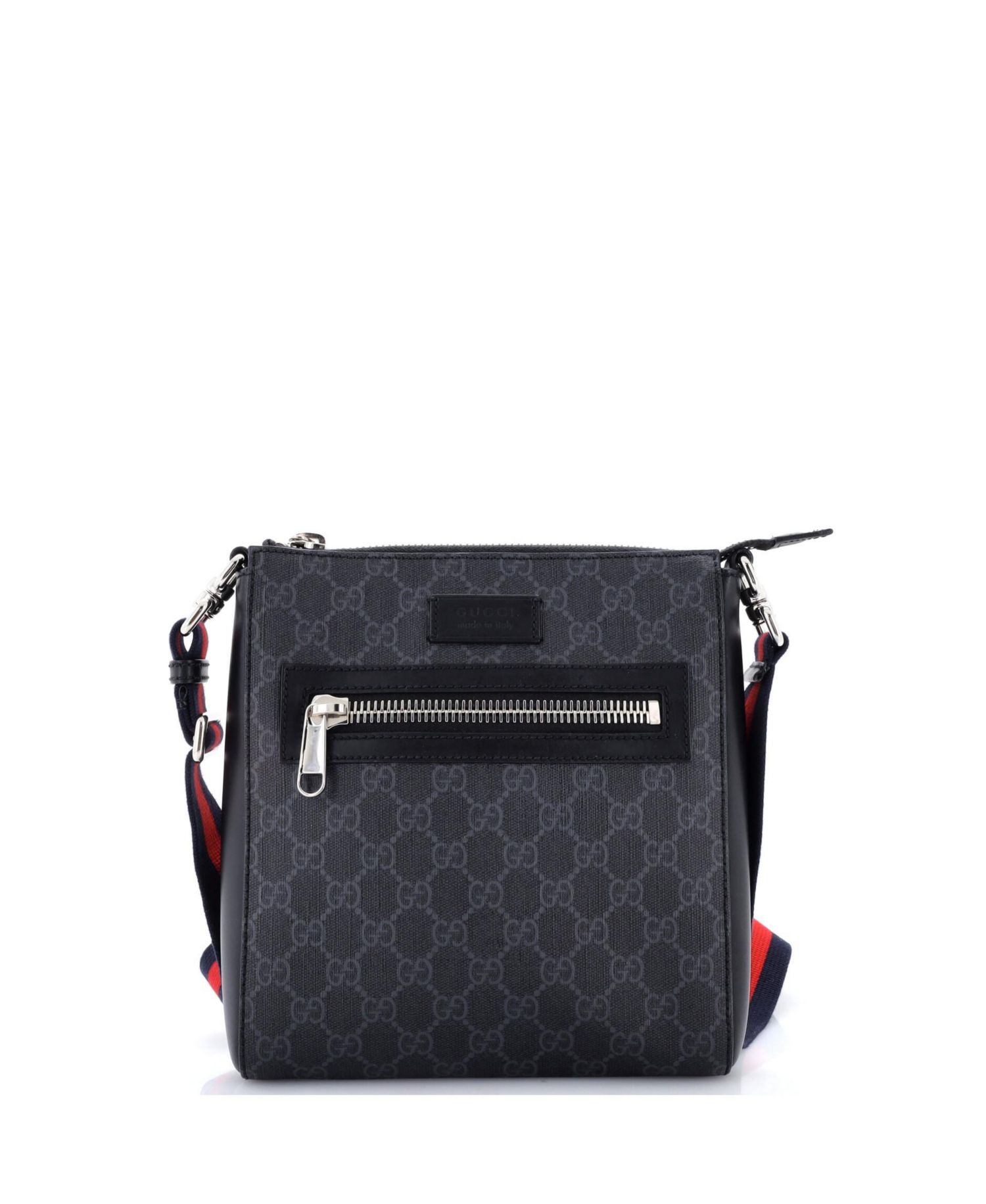 Small Web Strap Front Zip Messenger Bag GG Coated Canvas
