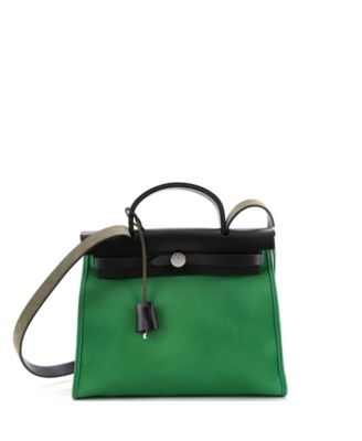 Pre-Owned Hermes 31 Herbag Zip Leather and Toile