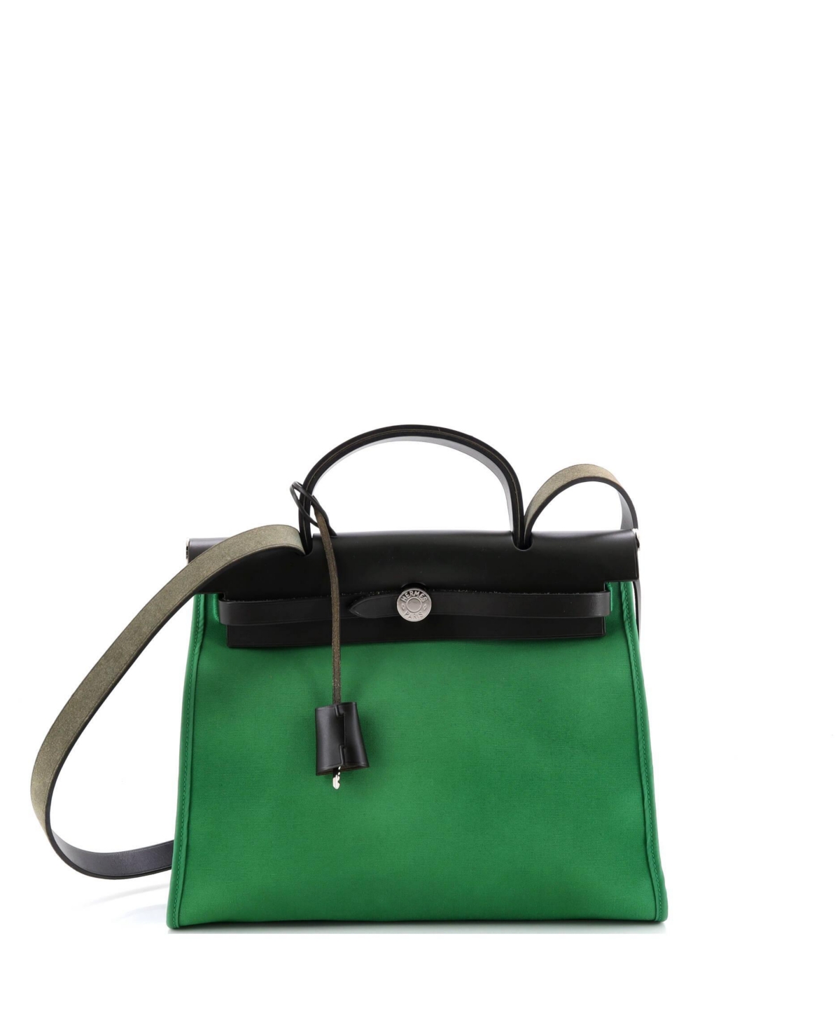 Pre-Owned Hermes 31 Herbag Zip Leather and Toile - Green