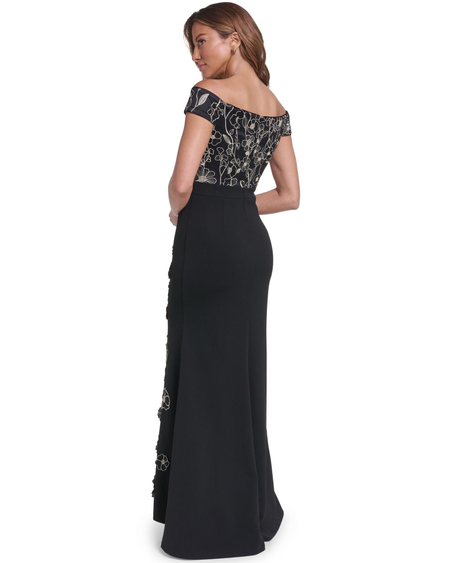 Women's Off-the-Shoulder Floral Combo-Skirt Gown