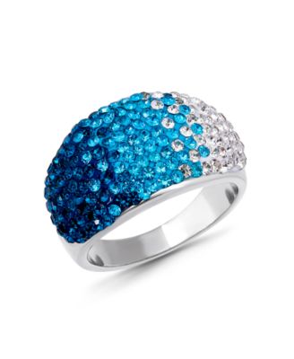 Pave Crystal Fine Silver-Plated Over Brass Blue Ombre Coloration Dome Shaped Ring
