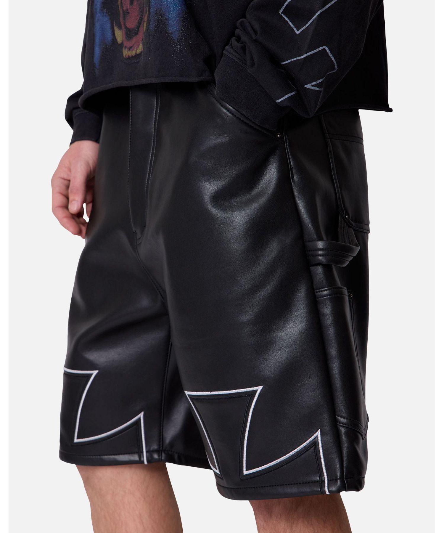 Men's Ultra Baggy Iron Cross Leather Shorts