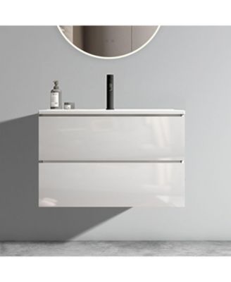 30" Glossy Wall Mount Vanity With Ceramic Sink