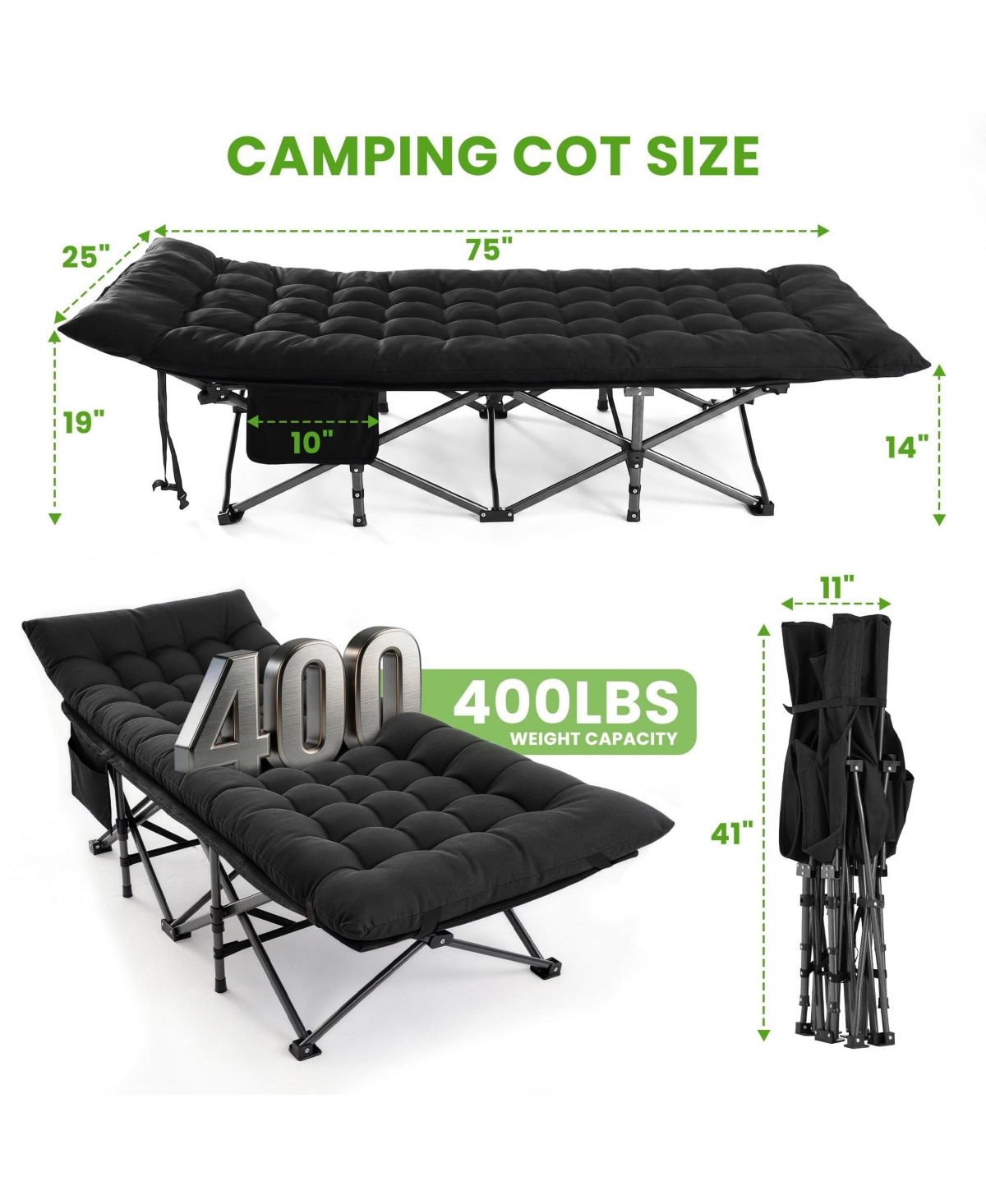 Aofar Folding Camping Cot Portable Bed with Mattress