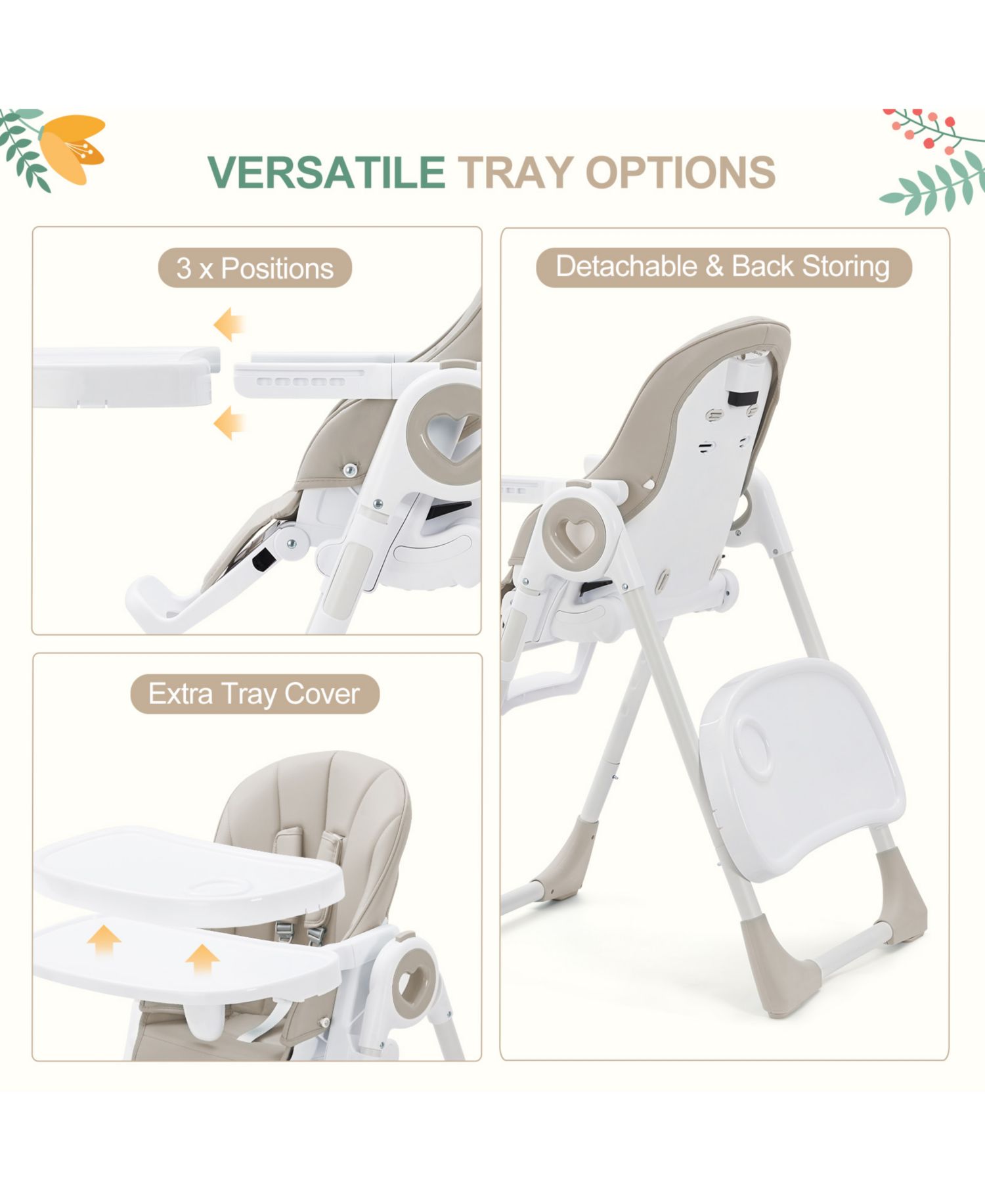 39.4L x 21.3W x 28H in Toddler High Chair with Removable Tray and Safety Harness, Baby Booster Seat for Dining Room Kitchen