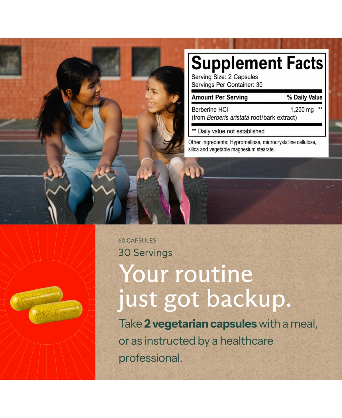 Sunergetic Berberine HCl 600mg Capsules, 1200mg Per Serving, Vegetarian, Gluten Free, 120 Count