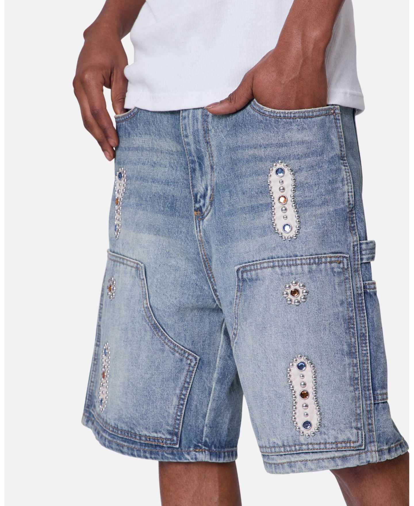 Мужские шорты mnml Double Western Jewel Denim Shorts, цвет: Синий — фото 6