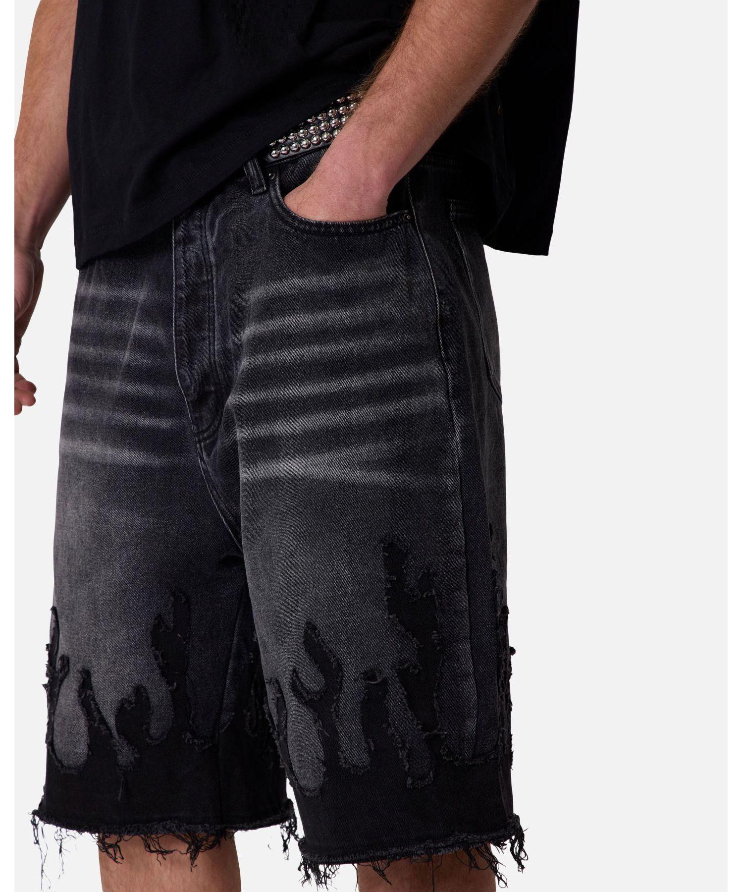 Men's Baggy Flame Denim Shorts
