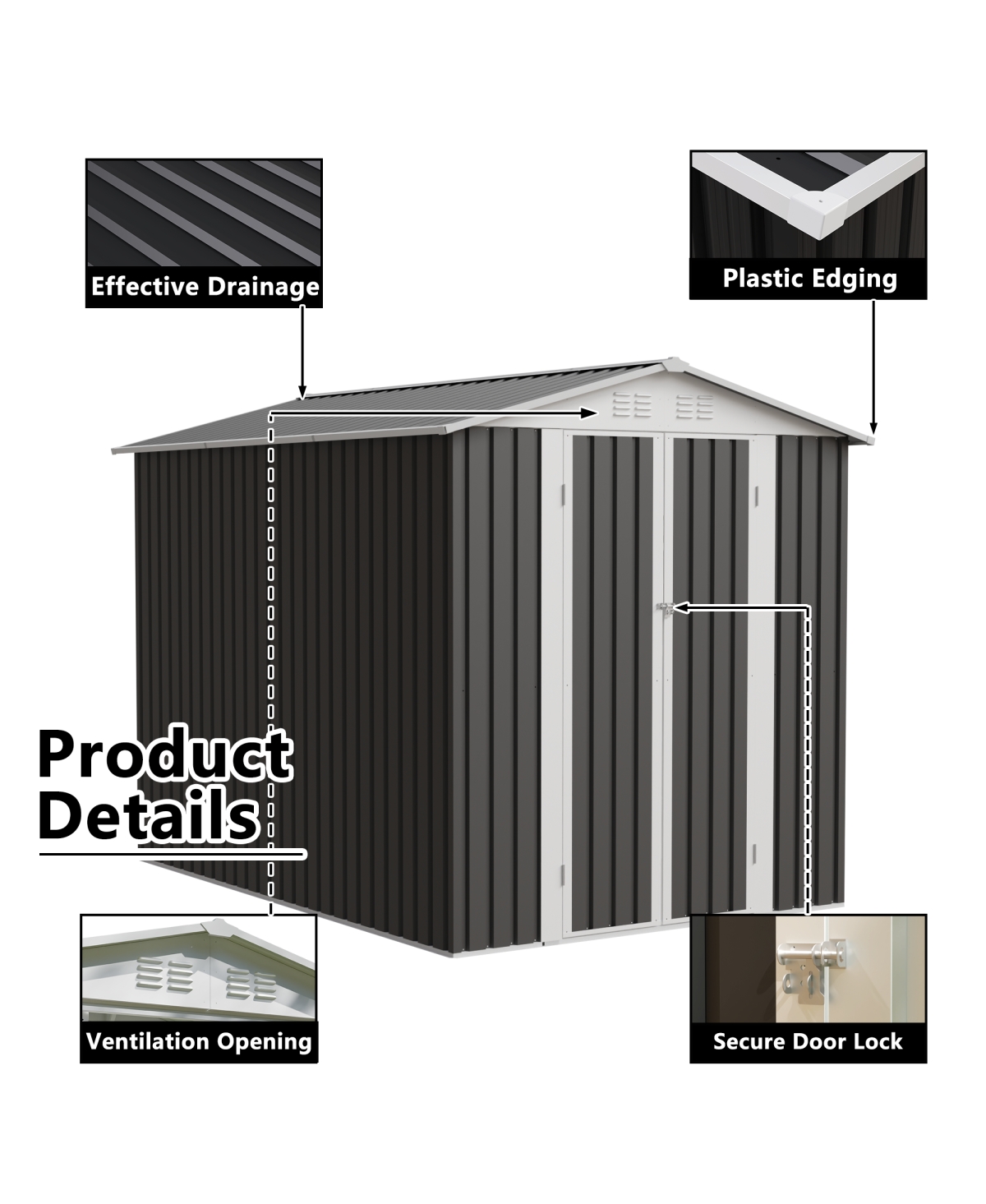 Streamdale Furniture 6x9 Feet Metal Garden Shed With Hinge Door Outdoor Tool House Apex Roof