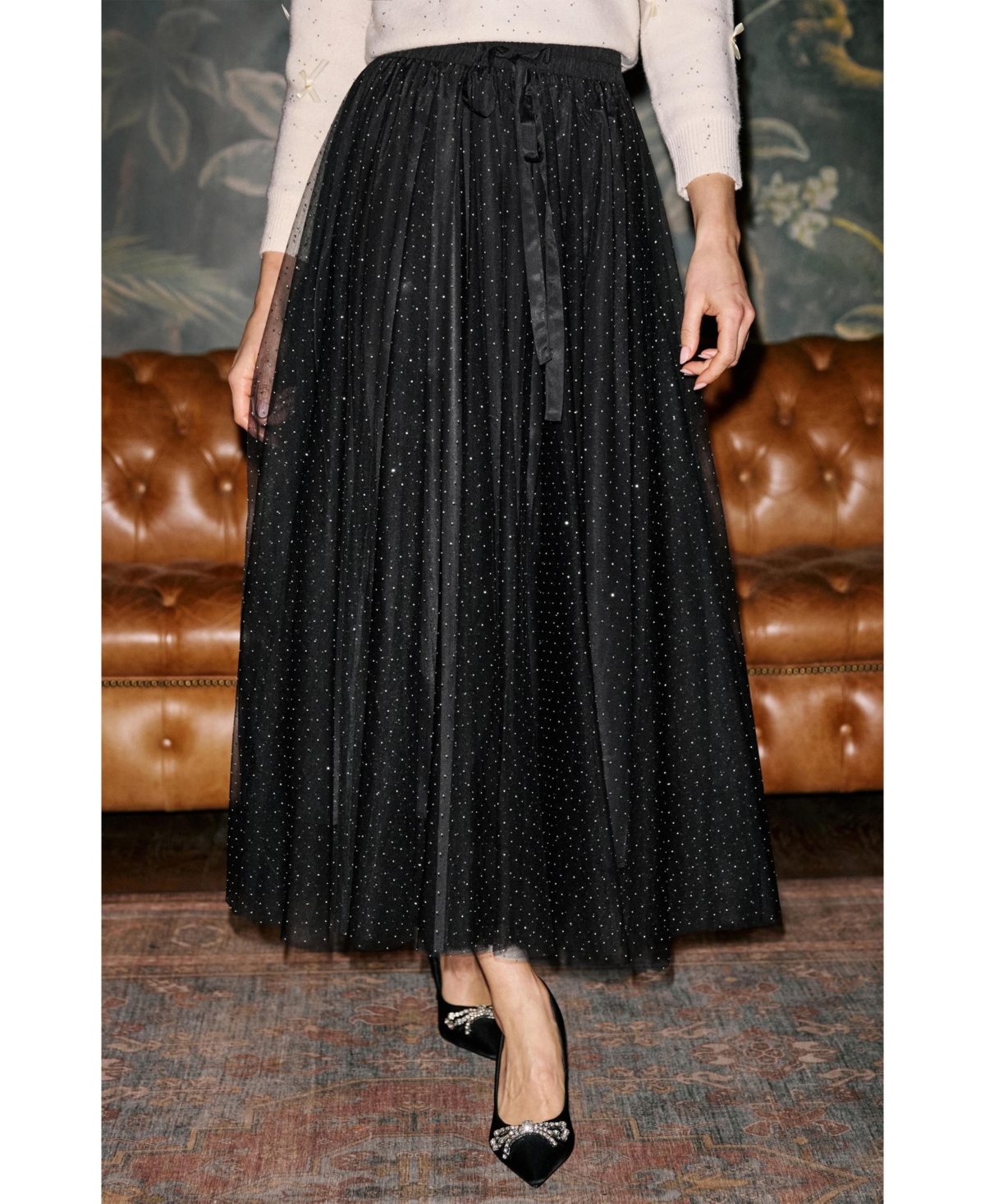 Yumi Women's Diamonte Tulle Maxi Skirt