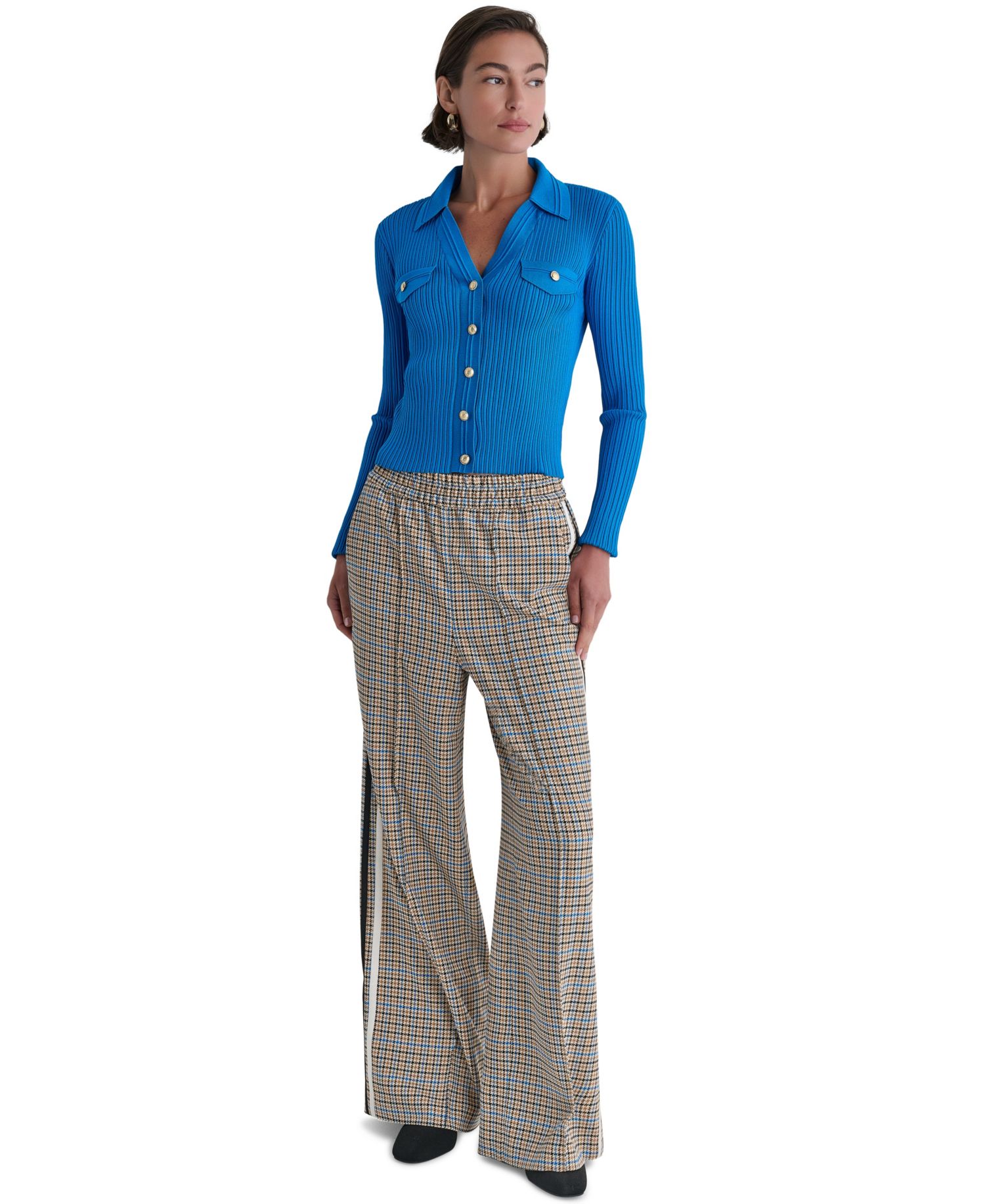 Women's Plaid Wide-Leg Pull-On Pants