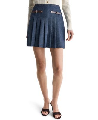 Women's Pleated A-Line Mini Denim Skirt