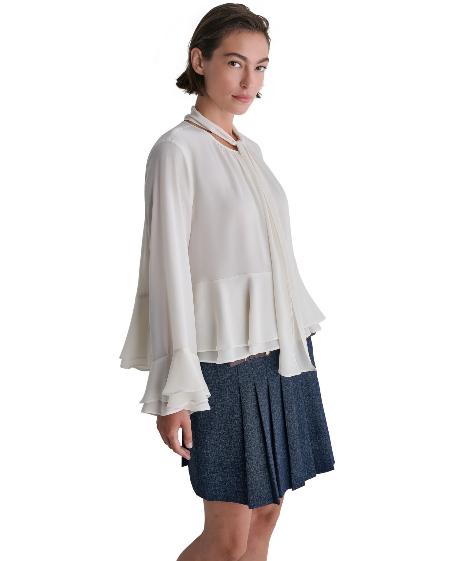 Women's Tie-Neck Long-Sleeve Ruffle Blouse