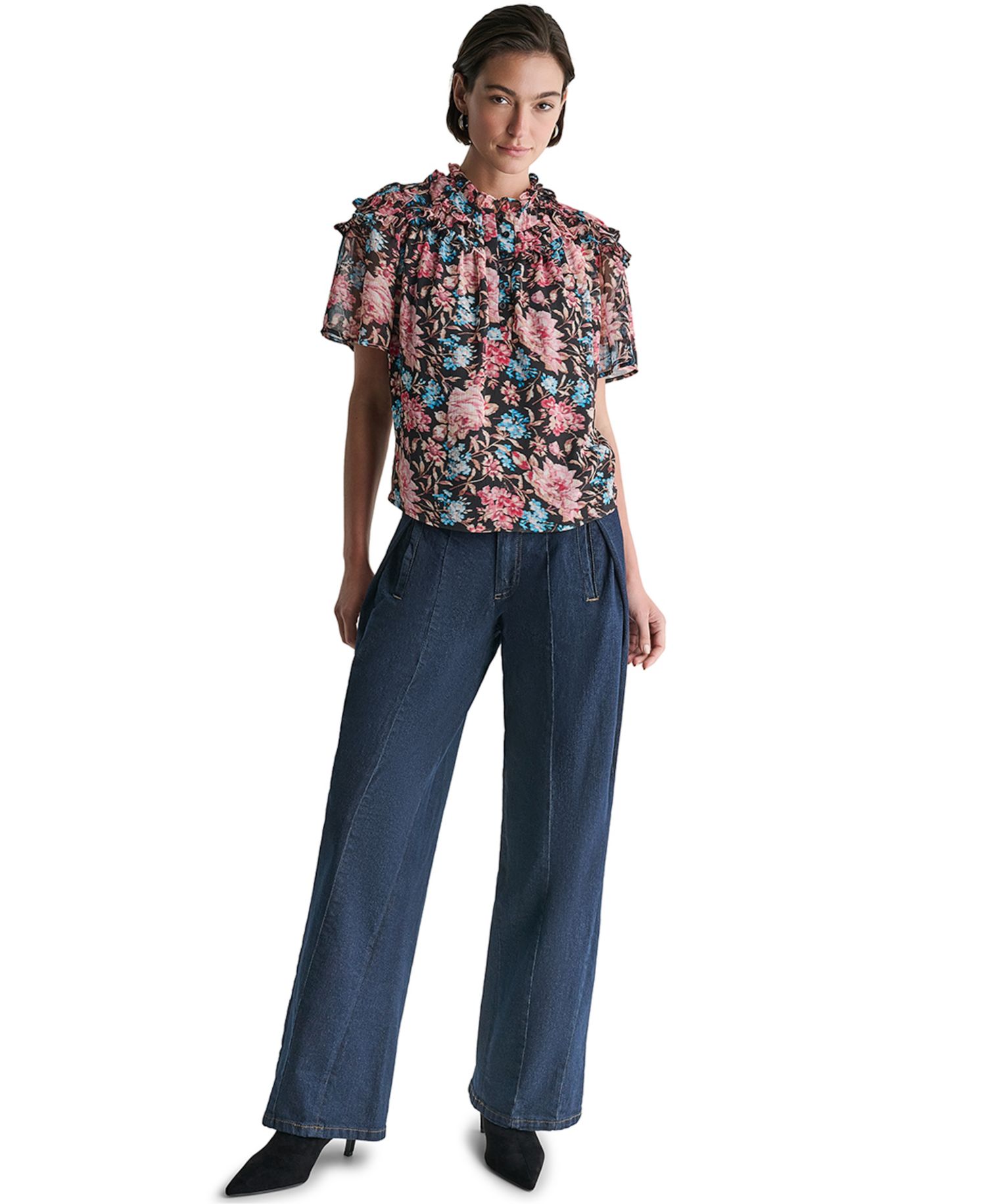 Women's Floral Sheer Ruffle-Detail Blouse