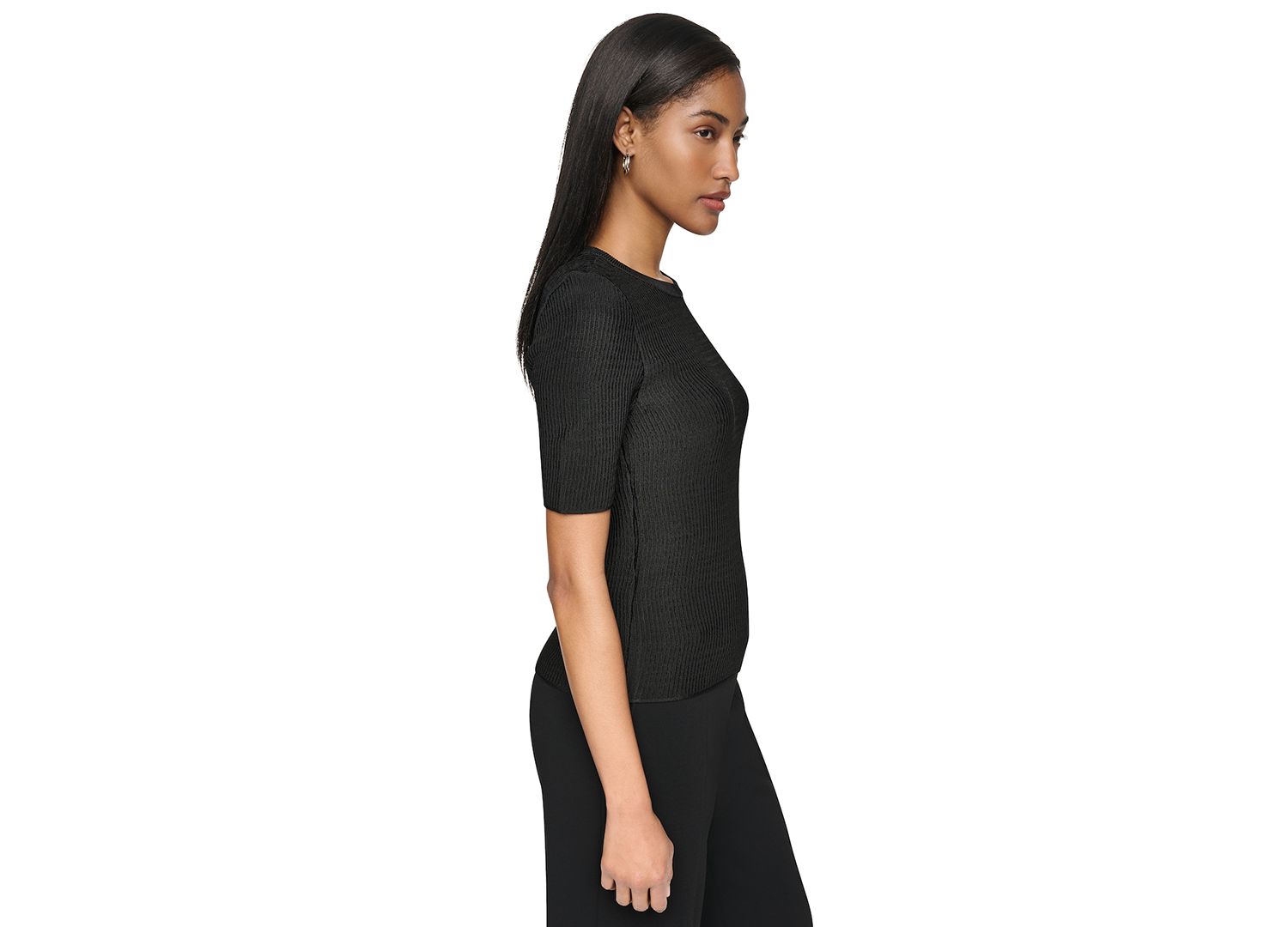 Women's Short-Sleeve Crewneck Ribbed Sweater